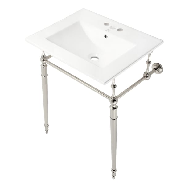 Kingston Brass 24Inch Console Sink with Brass Legs 4Inch, 3 Hole, WhitePolished Nickel KVPB24187W4PN - main